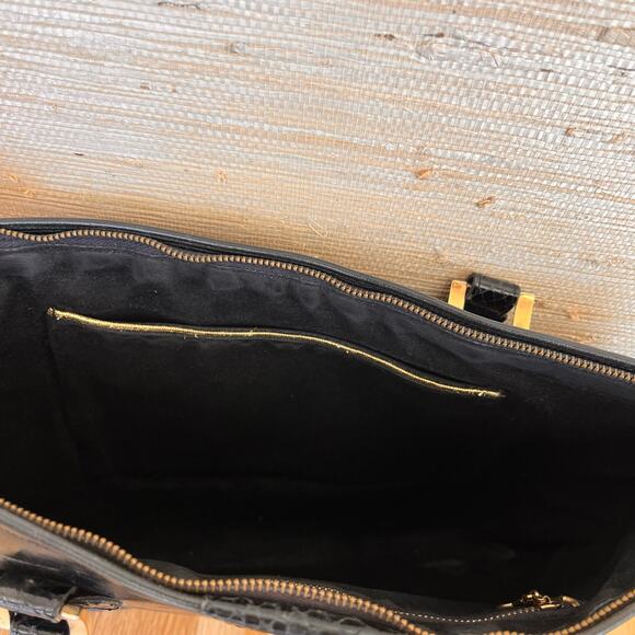 CARLO FIORI Black Leather Snake Skin Tote Purse Computer Career Work Attaché - Picture 9 of 11